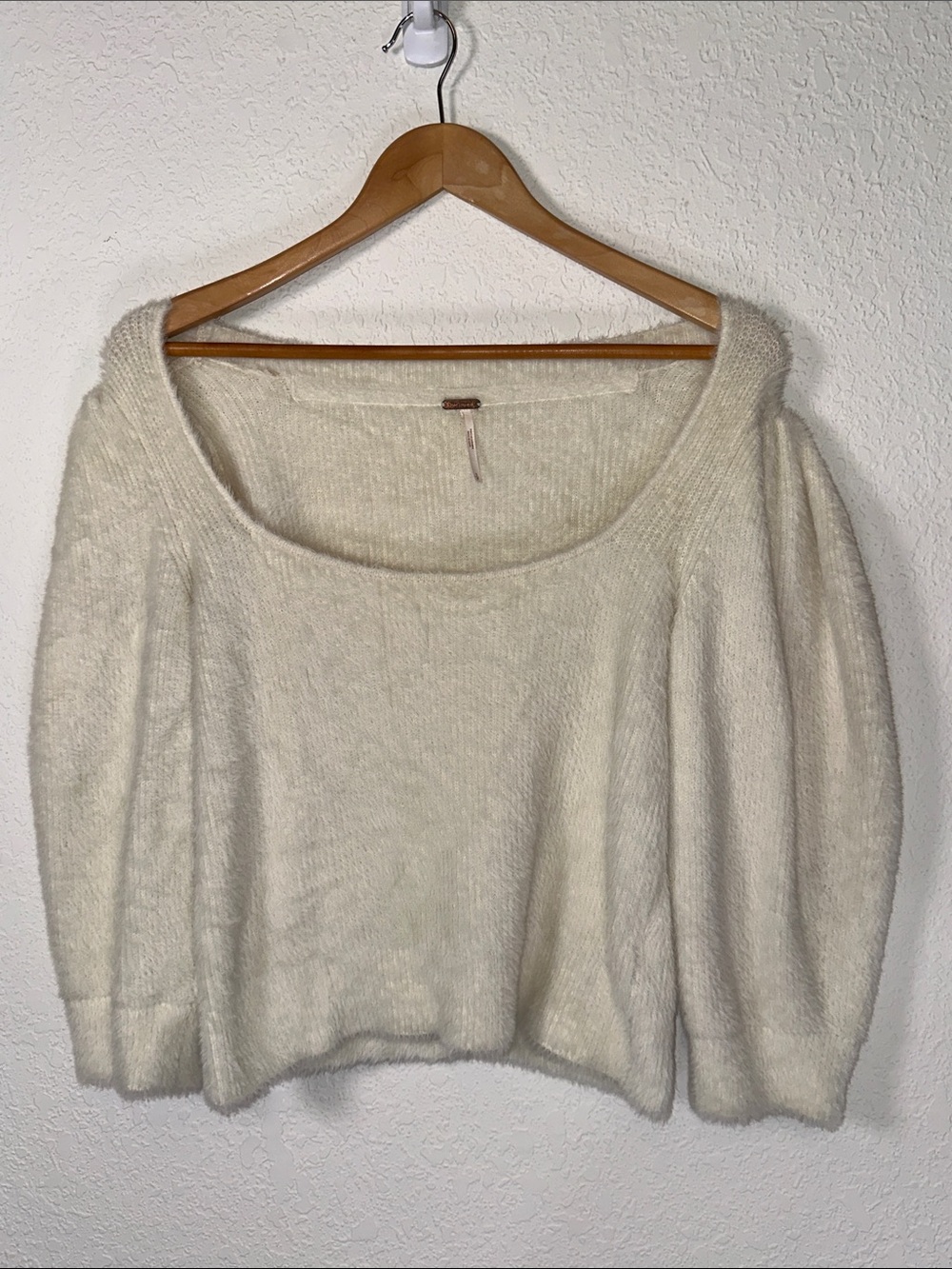 Free People Moon Beam Cream Scoop Neck Fuzzy Knit Sweater